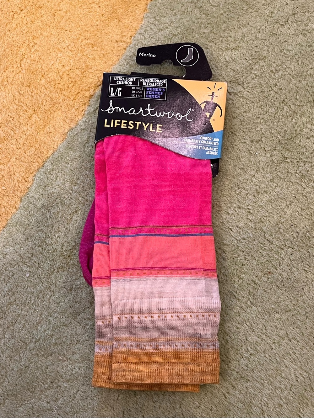 Smartwool Women's Colorblock Crew Socks - Pink, Coral, Beige, Mustard